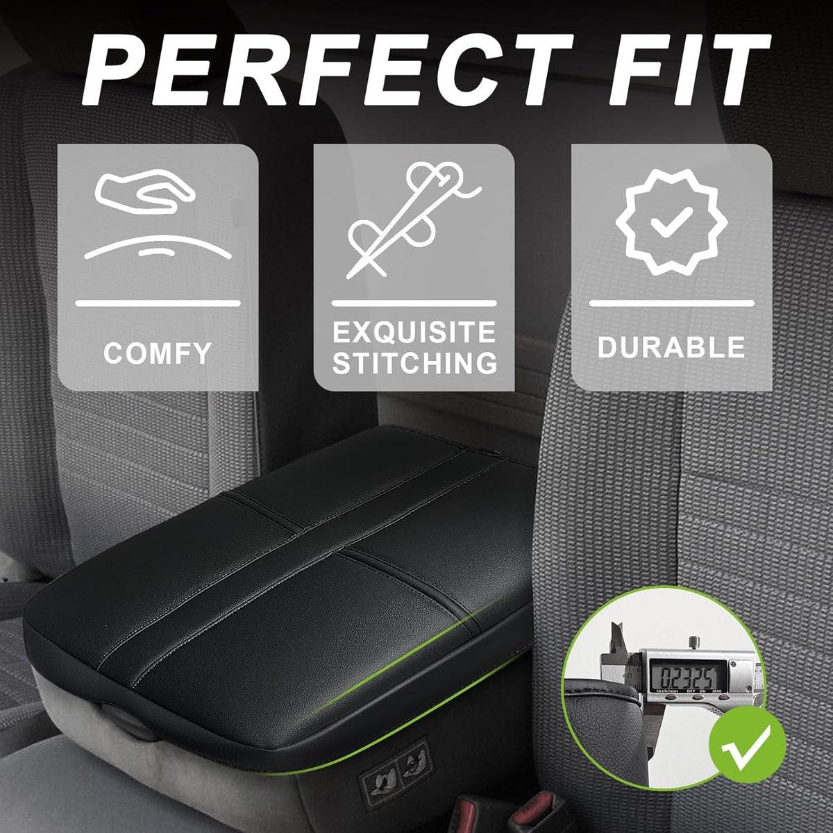 Muslogy Center Console Armrest Cover Compatible with Dodge Ram1500/2500/3500 2002-2012 Comfort Armrest Pad Arm Rest Cushion Vegan Leather Protector Regular Thick(Jump Seat ONLY)