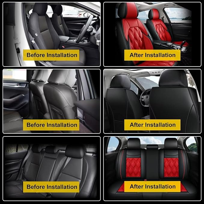 AOMSAZTO Car Seat Covers,Full Set 5 Seats Custom Fit for Jeep Cherokee 2014-2025,Leather Car Seat Cover Seat Cushion Protector,Waterproof Black&Red