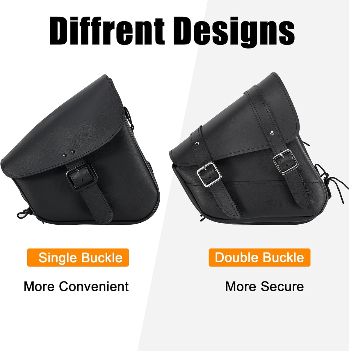 GARGOYLE BELLS Motorcycle Swing Arm Bag Solo Saddle Bags For Sportster Softail PVC Waterproof Motorcycle Luggage Bags for Motorcycle or Bike (Right Side, Black-Single Buckle)
