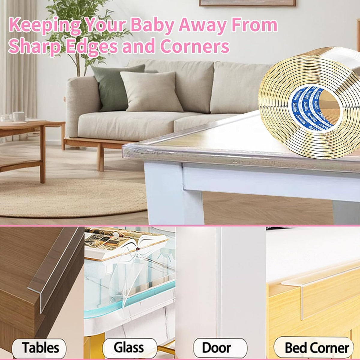 Clear Soft Corner Protectors for Furniture Strip,2in x13FT,2 Rolls,Sharp Edge & Table Bumper,Window Edge,Wall Protector, Soft Corner Guards Safe for Proof,Table Corner Protectors in Family