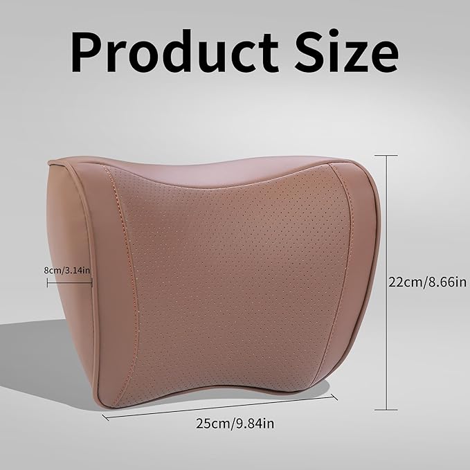 Car Headrest Pillow Memory Foam Breathable Removable Leather Cover Premium Seat Support Head Neck Cushion for Driving Traveling Home Office, Brown, 2 Pack