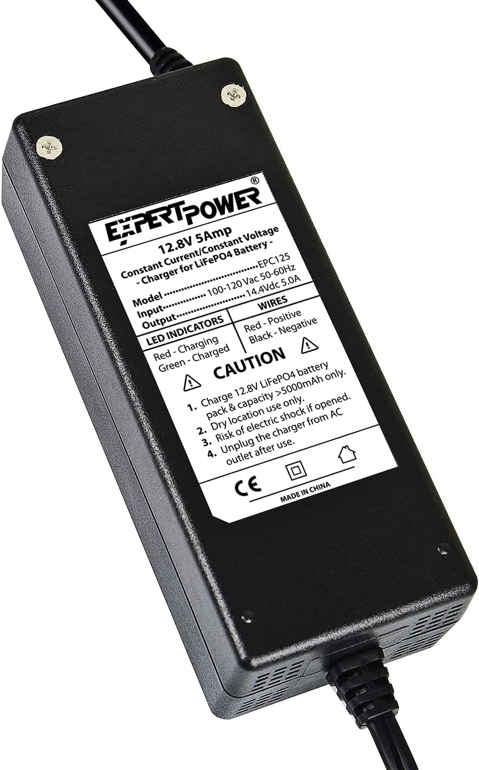 ExpertPower 12.8V 5A Smart Charger for Lithium LiFePO4 Deep Cycle Rechargeable Batteries