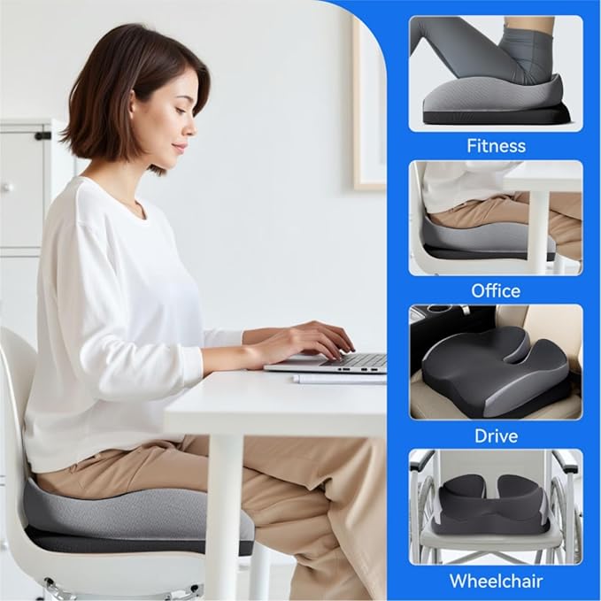 Seat Cushions for Office Chairs Wheelchair Cushion for Long Sitting Back Pain,Memory Foam Seat Car Computer Desk Chair Cushion,Coccyx Cushion for Tailbone Pain Relief Cushion Office Chair Butt Pillow