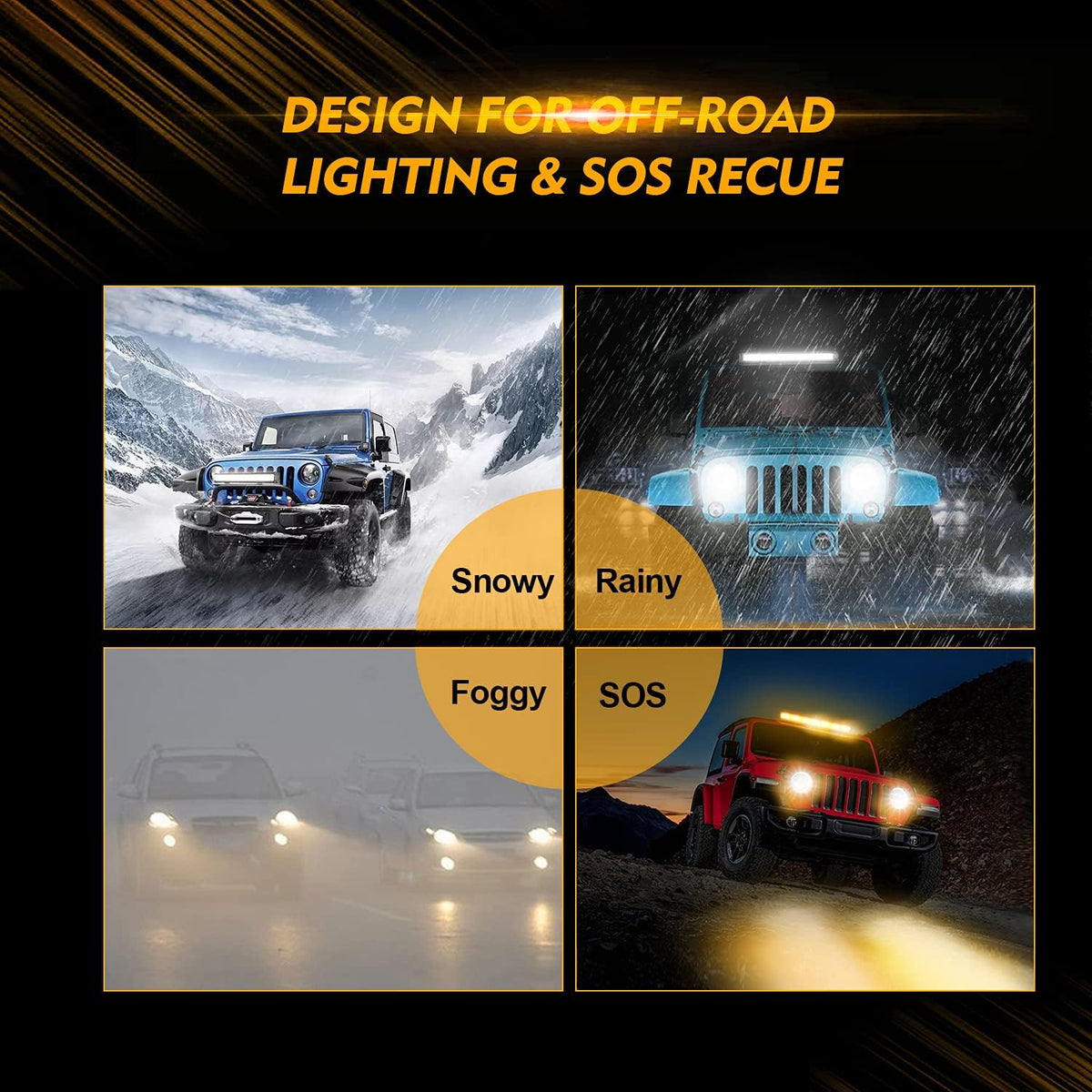 Auxbeam 20" 420W LED Light Bar w/ 2x 4" 120W Pods, Amber/White Strobe Off-Road Fog Lights, 6 Modes, Memory Reset, Spot/Flood, Yellow, Ditch Light for Truck Car ATV