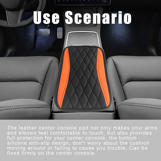 Car Center Console Cover, Universal Leather Waterproof Armrest Seat Box Cover Protector, Comfortable Car Decor Accessories Fit for Most Cars, Vehicles, SUVs-Orange
