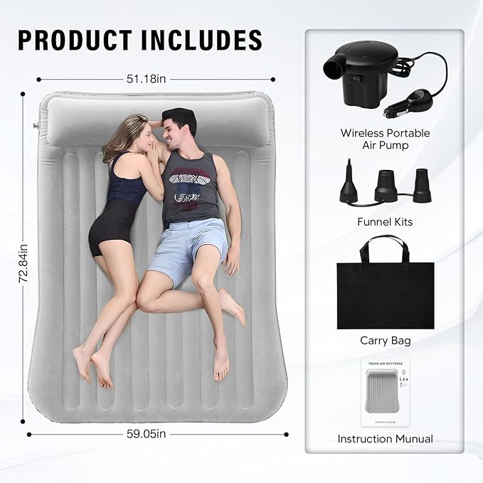 Shademax Inflatable Truck Bed Air Mattress for Tesla Cybertruck 2024 2025 2026 Accessories Thicken Air Mattress Sleeping Truck Tent Beds for Outdoor Camping Travel Inflatable Air Bed w/Pump, Carry Bag