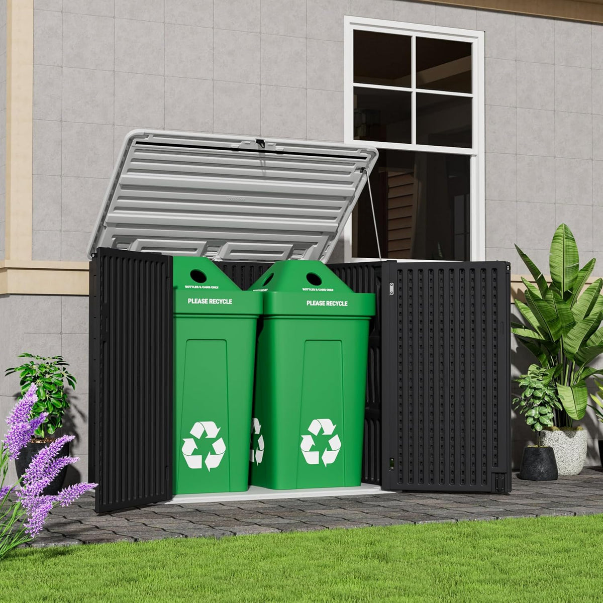 Resin Outdoor Storage Shed, 38 cu.ft Outdoor Storage Box Waterproof for Garden Tools, Patio Furniture, Trash Cans, Garage Storage, Lockable (Black)