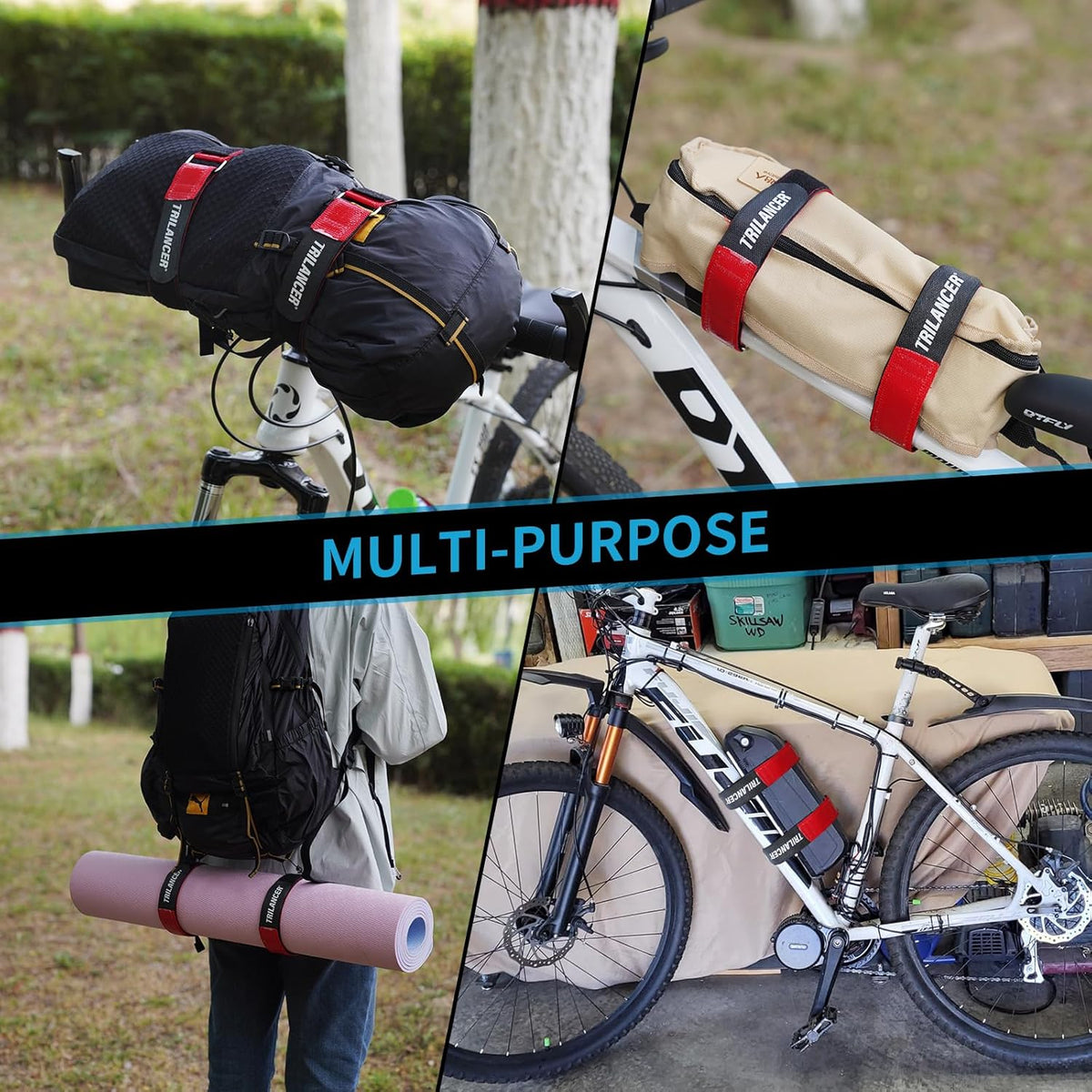 Bike Rack Straps with Extra-Wide Silicone Anti-Slip Coating, 2-Pack Trilancer Adjustable Bike Wheel Stabilizer Strap with Hook and Loop for Car and Wall Mount,Transportation and Storage (29.5''x1.5'')
