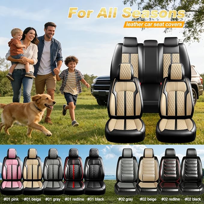 Fit Mazda 3 Car Seat Covers for Select Mazda 3 2010-2019 - Full Coverage Leather, Airbag Compatible, Waterproof & All Weather Seat Cushion Protector, Full Set, Black+Beige