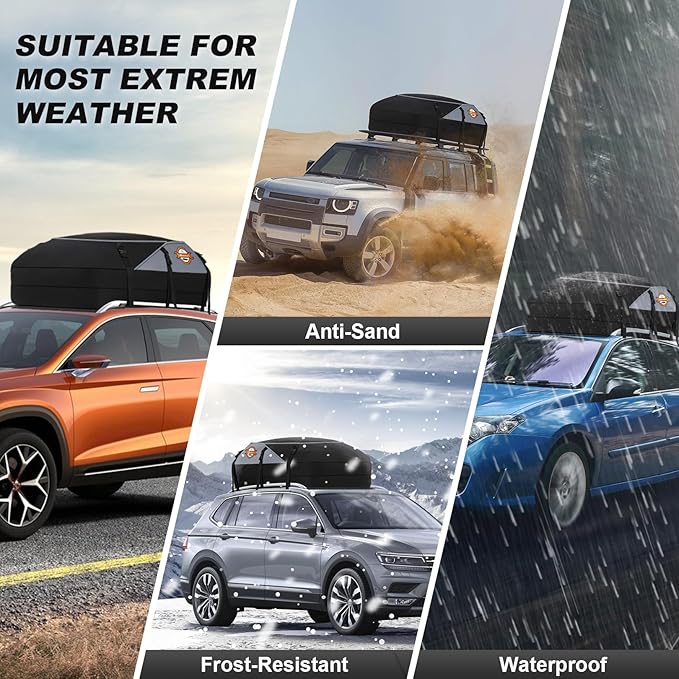 Sailnovo Rooftop Cargo Carrier, 20 Cubic Feet Waterproof Vehicle Soft-Shell Carriers for Cars with/Without Luggage Rack, Roof Rack Cargo Carrier Includes 6 Door Hooks, Reinforced Strap