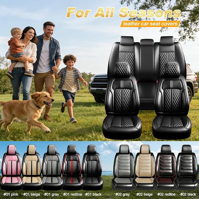 Fit Blazer Car Seat Covers for Select Chevrolet/Chevy Blazer 2019-2026, Stylish Premium Full Coverage Leather, Airbag Compatible, Waterproof All Weather Seat Cushion Protector, Full Set, Black