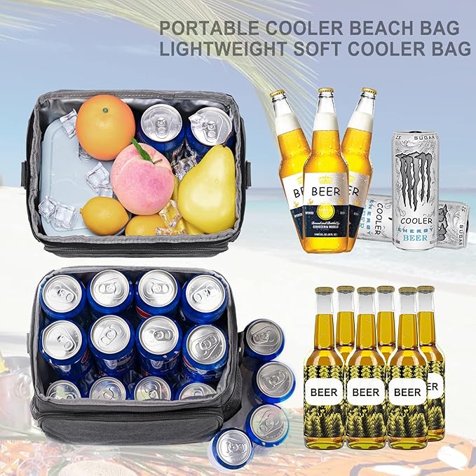 TuErcao Insulated Cooler Bag 6/24 Can Collapsible Leakproof Soft Sided Cooler for Car, Portable Foldable Small Ice Chest for Beach Camping Picnic Travel, 5/15qt Lunch Box for Men Work