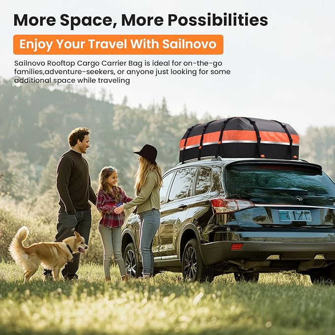 Sailnovo Car Rooftop Cargo Carrier 21 Cubic Feet, Waterproof 1000D PVC Car Roof Bag with Anti-Slip Mat, Combination Lock, Storage Bag, Door Hooks & Tie-Down Strap fit Vehicle with/Without Luggage Rack