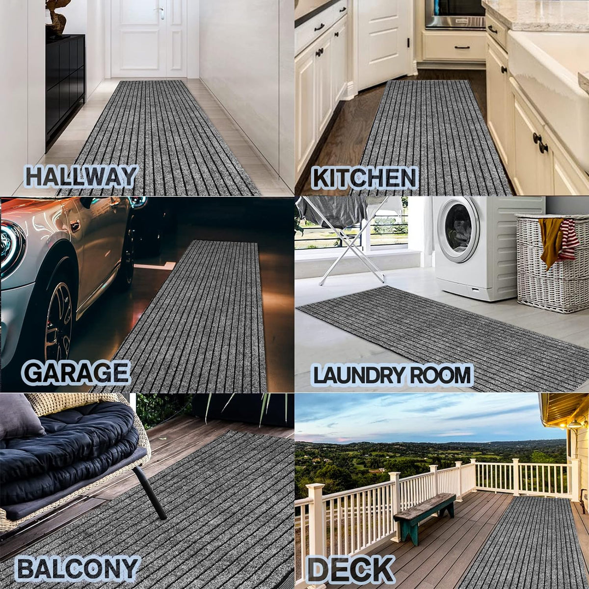 Custom Size Backed Non-Slip Area Rugs Runner, Easy Clean, Waterproof Runner Rugs for Hallway Entryway, Kitchen, Laundry, 3FT x 31FT, Gray Stripe