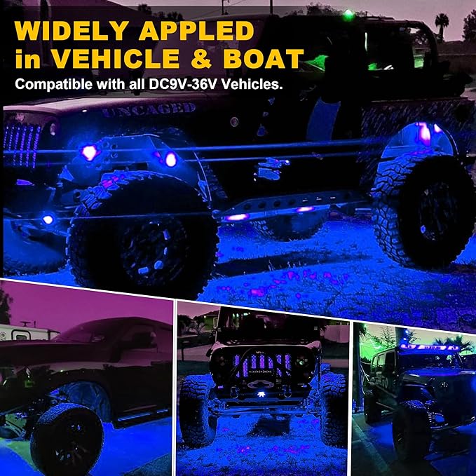 Nicoko 4Pods Pure Blue LED Rock Lights 72w high Power Rock Lights Neon Underglow Light for Car Trucks ATV UTV SUV Boat Underbody Glow Trail Rig Light IP68 Waterproof