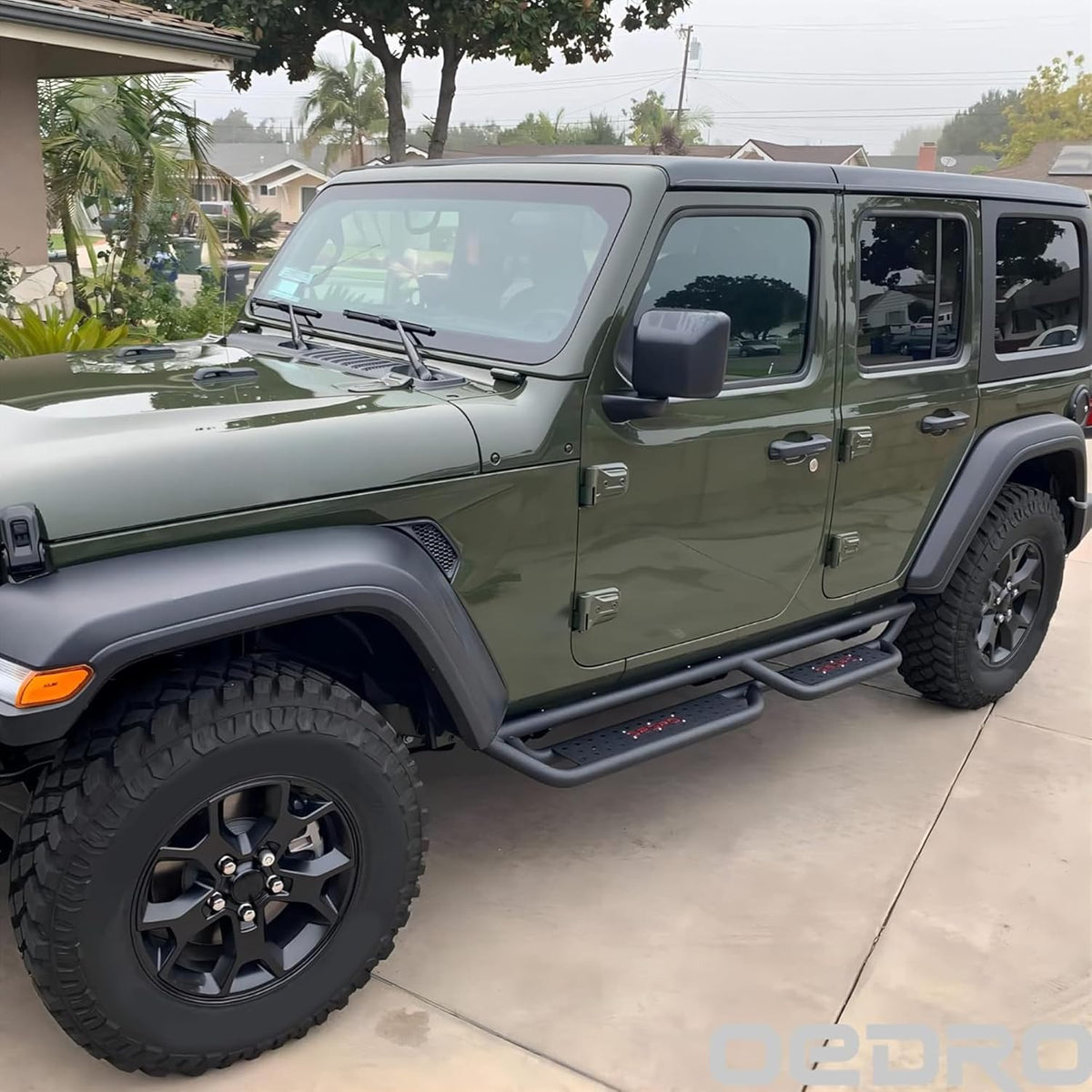 OEDRO All-Steel Build Running Boards Compatible with 2018-2025 Jeep Wrangler JL 4 Door, Bolt-on Side Steps with Leaf Shaped Design, Black Powder Coated Nerf Bar