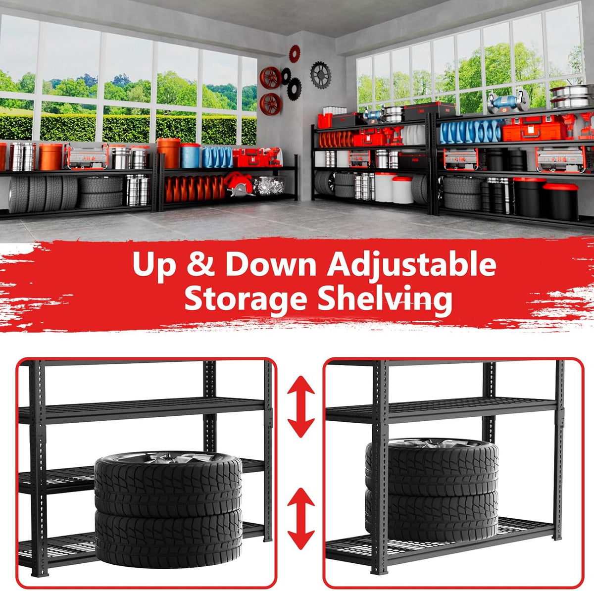 Storage Shelves 2PCS, Garage Shelving Heavy Duty 2640LBS Capacity, 60"L x 24"W x 60"H Adjustable Metal Shelving Organizer Wire Rack, 4 Tier Utility Shelf Unit for Pantry Closet Warehouse Organization