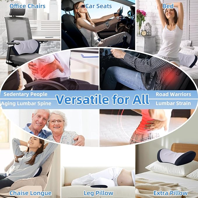 Lumbar Support Pillow for Office Chair - Lumbar Pillow for Car - Ergonomic Lumbar Support Pillow for Car Back Support Cushion