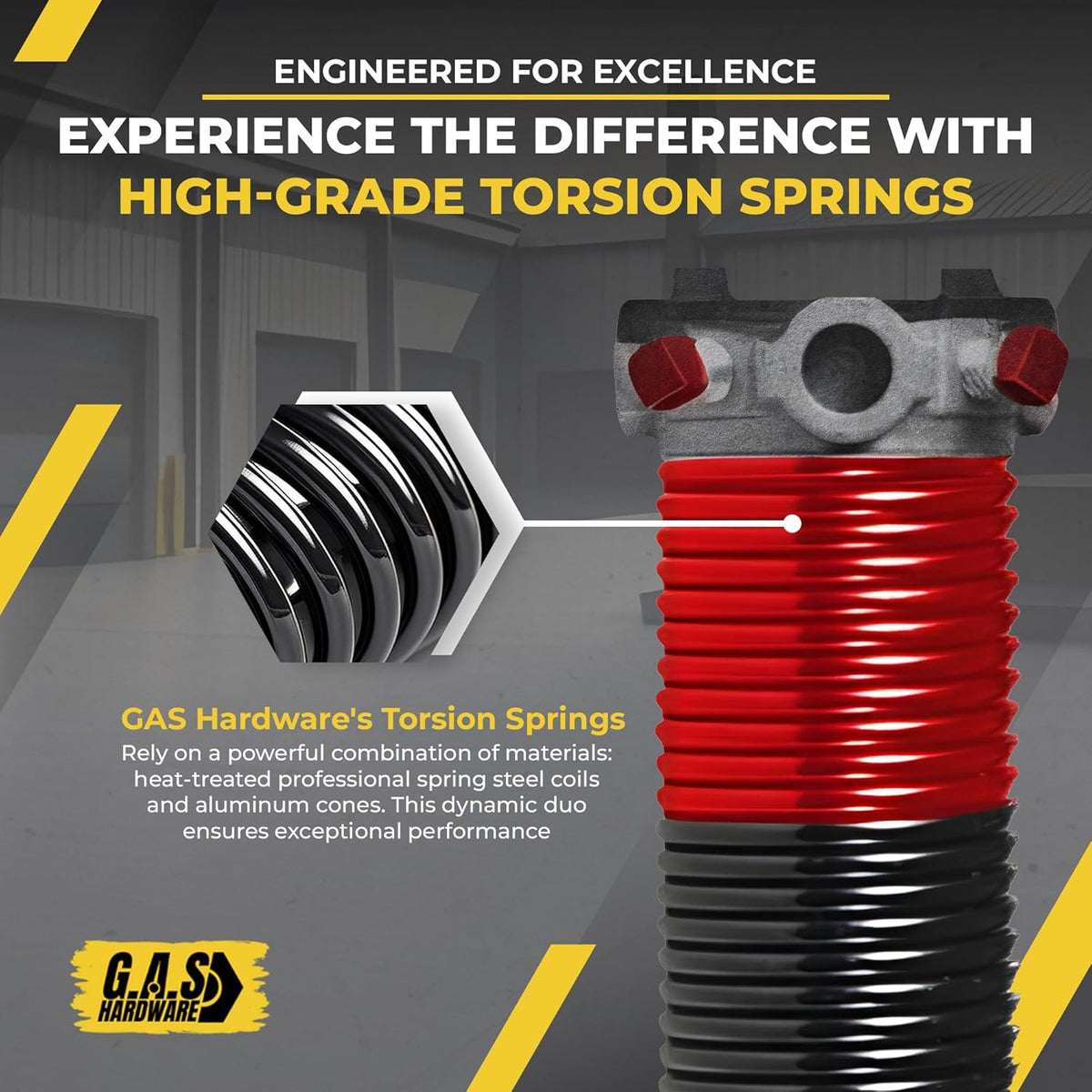 Garage Door Torsion Spring 225x2x25 Torsion Springs for Left Side of Garage Door with 1" Steel Bearing, Gloves, and Winding Bars Precision E-Coating 5-Year Warranty Minimum 30,000 Cycles (Red Cone)