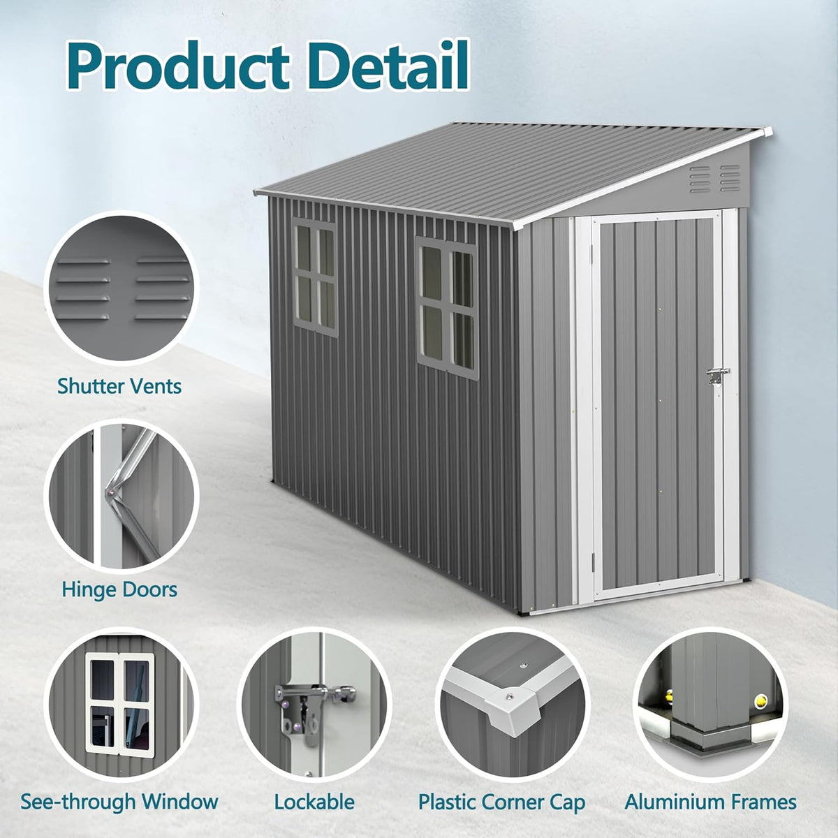 4 x 10 FT Metal Outdoor Storage Shed with Foundation and 2 Windows, Lean to Storage Sheds w/Lockable Door & Air Vents, All Weather Waterproof Garden Tool House for Backyard, Patio, Lawn, Gray