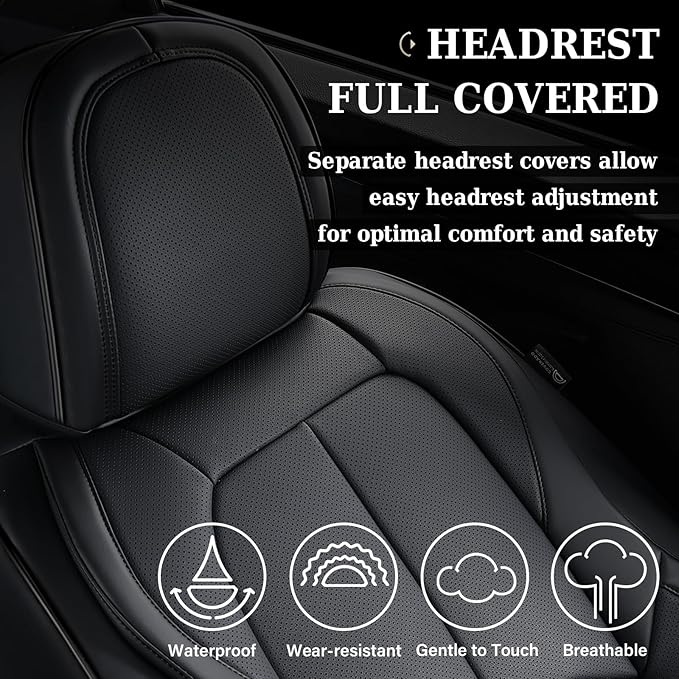 Coverado Car Seat Covers Full Set, Premium Nappa Leather Seat Covers for Car, Waterproof Car Seat Protector with Lumbar Support, Automotive Seat Covers Universal Fit for Most Cars SUV Truck(Black)