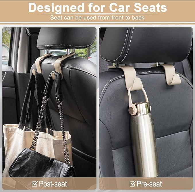 LivTee Car Seat Headrest Hook, Auto Seat Hook Hangers Storage Organizer Interior Accessories for Purse Coats Umbrellas Grocery Bags Handbag, 4-Pack