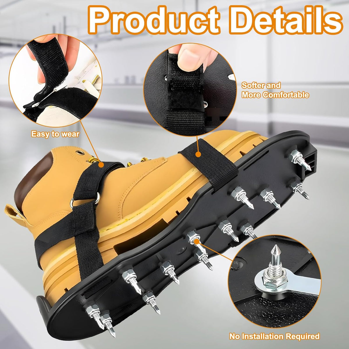Epoxy Floor Spiked Shoes Fully Assembled Gunite Spiked Shoes with 3/4" Short Spikes for Garage Floor Epoxy, Overlays, Cover Installation, 1 Pair (Black, Large Size)