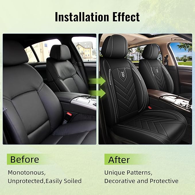 AOMSAZTO Front Seat Covers Fit for Nissan Rogue Sport 2017-2022 Waterproof Faux Leather Car Seat Cover Compatible with Airbag(2PCS Front, Black)