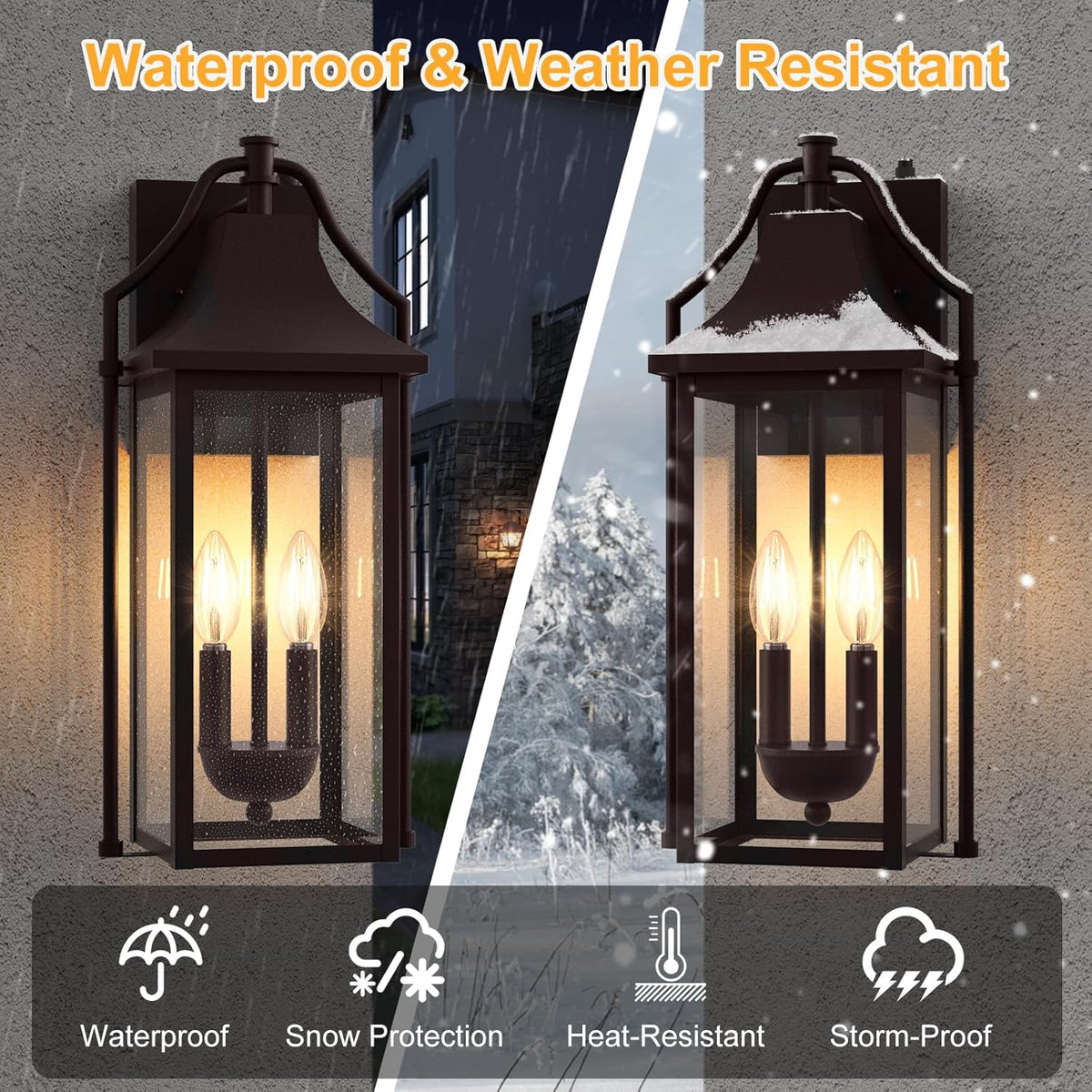 πππ°π΅ Outdoor Wall Sconce Fixtures, Dusk to Dawn Patio Lights Waterproof Exterior Lanterns, 2-Light Modern Wall Light Mounted with Glass, Oil Rubbed Bronze Outside Lights for House Front Door Decor