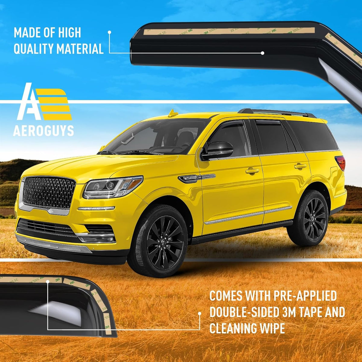 Extra Durable Window Deflectors in-Channel Window Visors Rain Guards Fit for Lincoln Navigator 2018-2024, Sun Visors, Wind Vent for Shades, Exterior Car Accessories - 4 pcs. AG0931