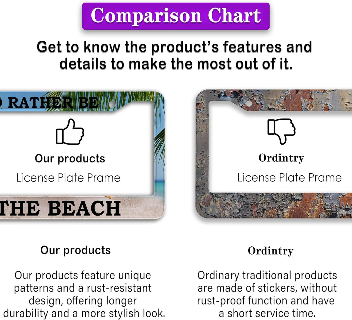 License Plate Frames Multicolor Car License Plate Frame I'd Rather Be at The Beach Universal Aluminum Car Accessory 2 Pack with Screw Covers Set