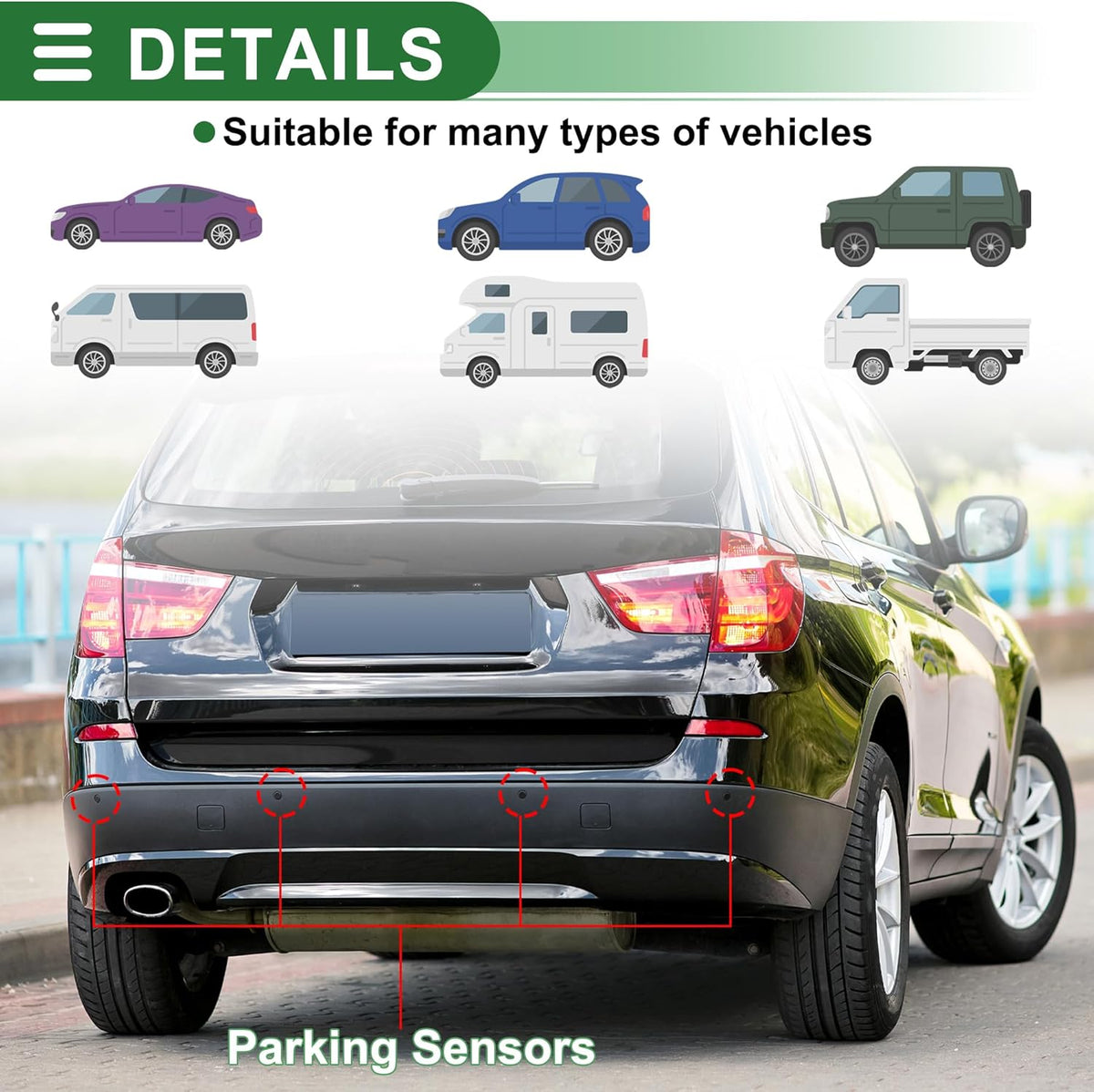 Motoforti Universal Car Auto Vehicle Reverse Backup Radar System Reverse Parking Sensors Alarm Buzzer Reminder Distance Detection Black 2 Pcs Parking Sensors