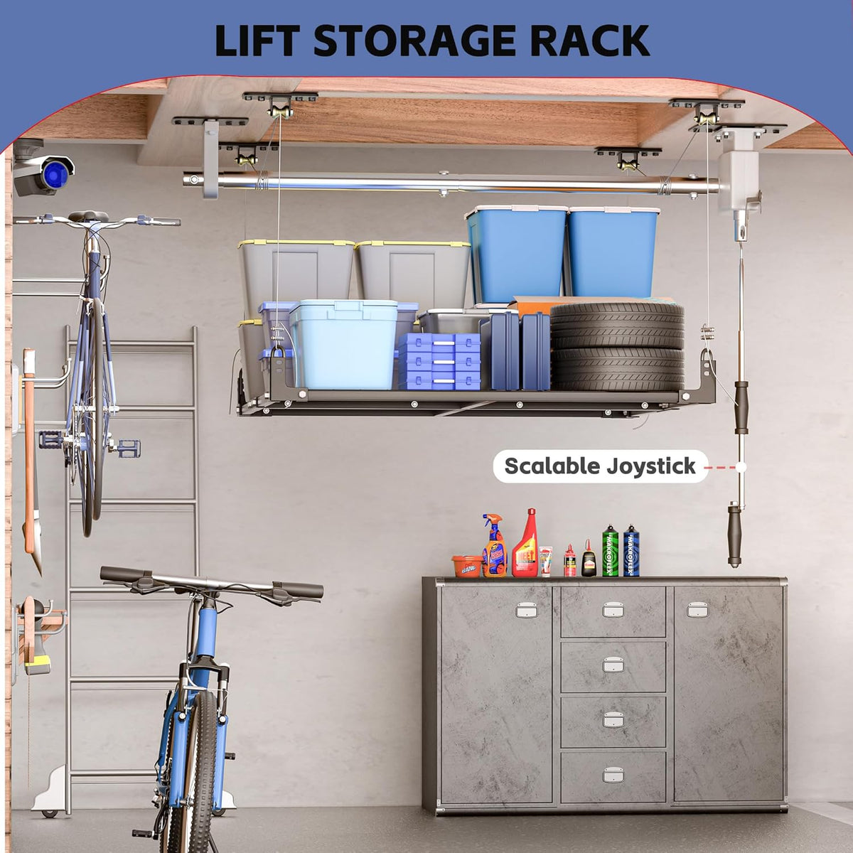 Overhead Garage Storage Rack,4x4FT Ceiling Storage Racks Lift,Adjustable Organization System,Workshops or Basements(Black)
