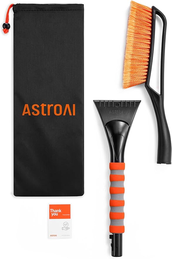 AstroAI 27" Snow Brush and Ice Scrapers for Car Windshield, Detachable Snow Scrapers with Ergonomic Foam Grip for Cars, Trucks, SUVs (Heavy Duty ABS, PVC Brush, Orange)