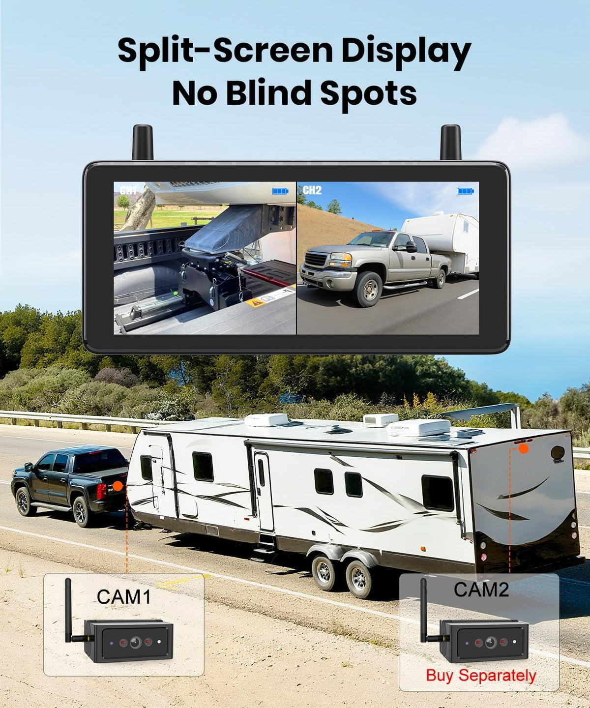 AUTO-VOX Wireless Backup Camera Magnetic:7.2" 1080P HD DVR Recording Monitor,No Wiring 1 Min Install Dual Antenna RV Back Up Camera,IP69K Waterproof with IR Night Vision for Truck,Camper,Trailer