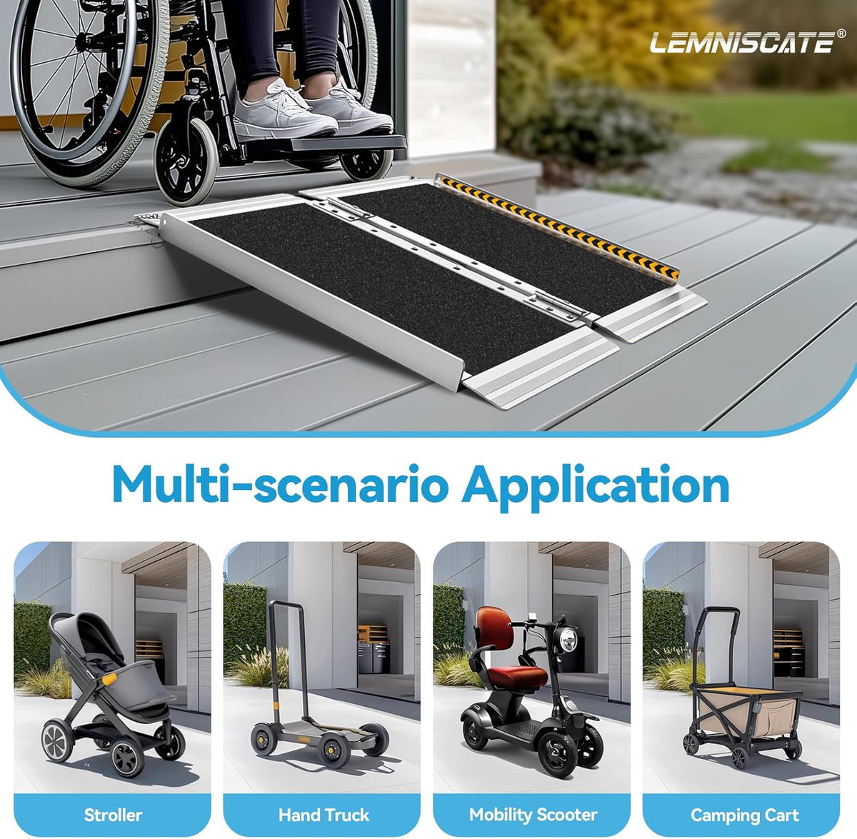LEMNISCATE 2FT Wheelchair Ramps for Home Steps, Non-Skid Portable Handicap Aluminum Wheel Chair Ramps, 800LBS Capacity Folding Ramps for Wheelchairs for Homes, Entry, Shed, Doorways, Curbs, Stairs