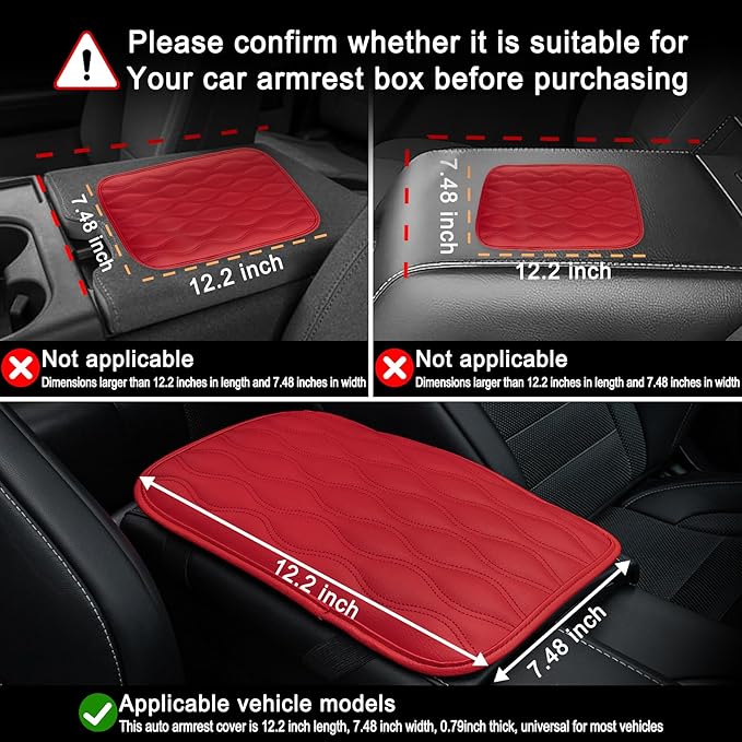 Amiss Auto Center Console Pad, Universal Waterproof Car Armrest Seat Box Cover, Car Interior Accessories, Leather Auto Armrest Cover Protector for Most Vehicle, SUV, Truck, Car (Red)