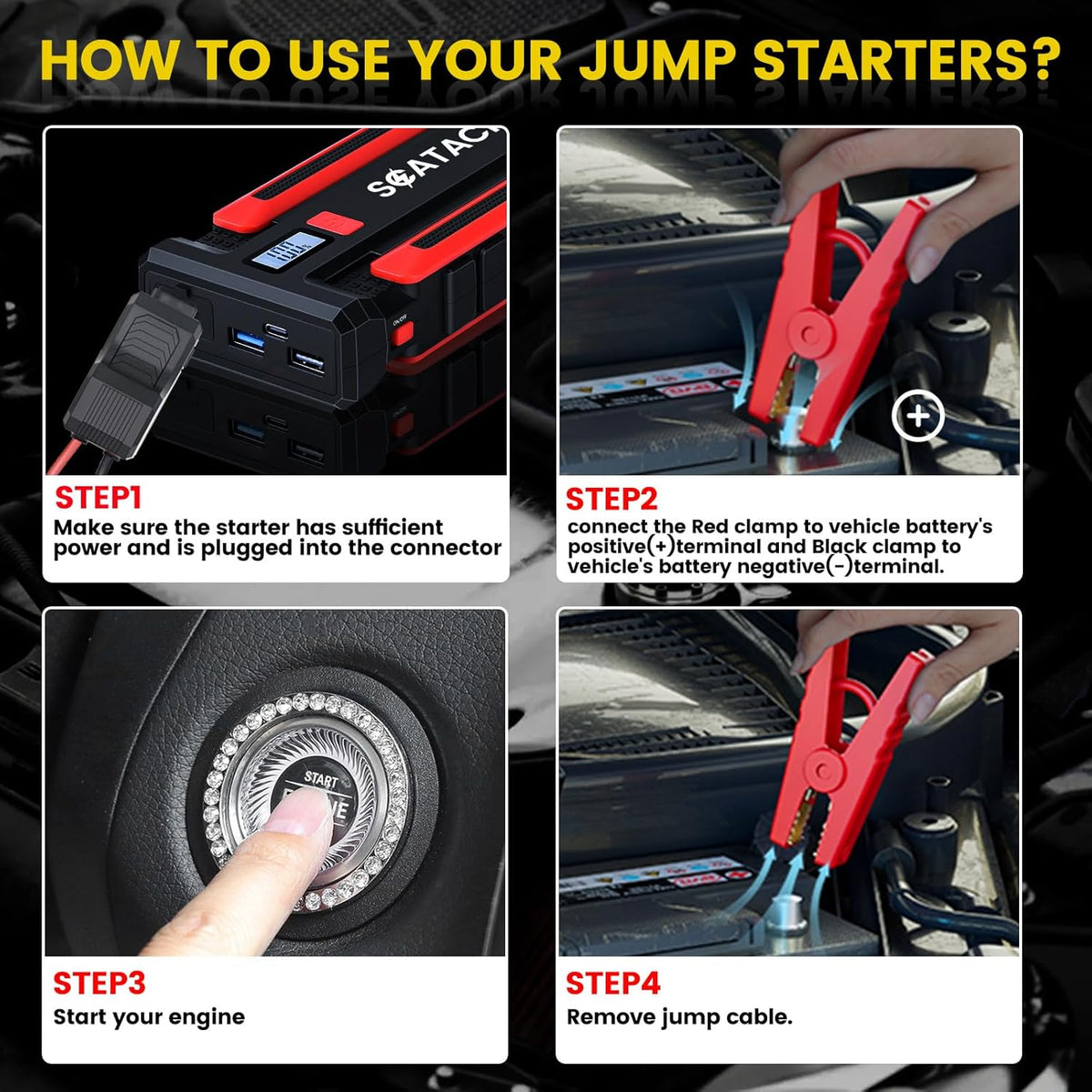 Scatach 002 5000A Car Battery Jump Starter,12V Jump Starter Battery Pack (up to 14.0L Gasoline and 12.0L Diesel Engine), Portable Jump Box with LED Display, 3 Modes Flashlight and Jumper