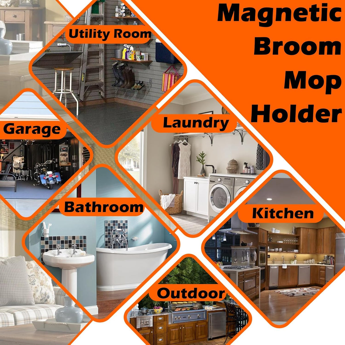 Heavy Duty Magnetic Broom Holder, Strong Magnetic Mop Hanger for Refrigerators, Powerful Magnet Wall Mount Broom Rack, Anti-slip Mop Storage Utility Rack for Kitchen, Home, Laundry, Garage