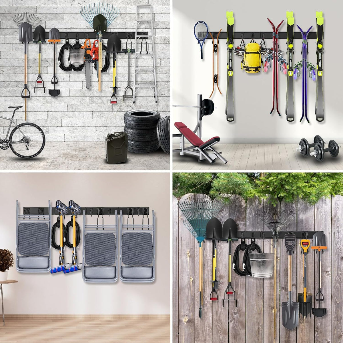 Tool Storage Rack Wall Mount, 64 Inch Adjustable Garden Tool Organizer, Heavy Duty Garage Wall Organizer Rack, Yard Tool Organizer System for Rake Shovel Broom Mop Wall Holder