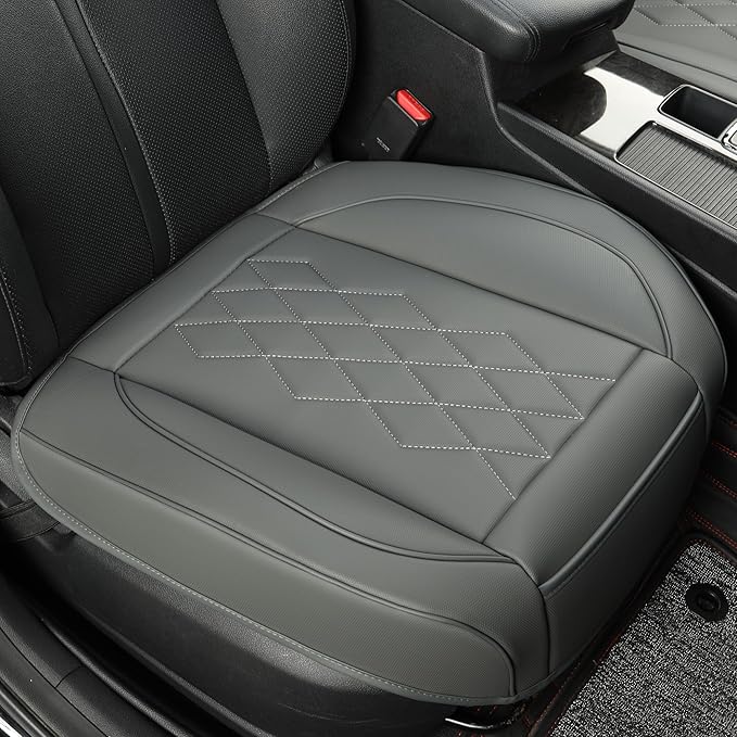 JOJOBAY Leather Car Seat Cover,Bottom Seat Covers for Cars,Front Seat Protector(Bottom),Fit for 95% of Vehicles - Padded,Anti-Slip(2 PC Front Pair,Grey)
