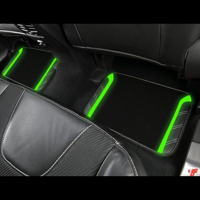 CAR PASS Leather Steering Wheel Cover and Waterproof Car Floor Mats,Microfiber Universal Car Combo Fit for 95% Sedan,SUV,Cars,14.5-15inch Sporty Anti-Slip Comfortable Design(Black&Fluorescence Green)