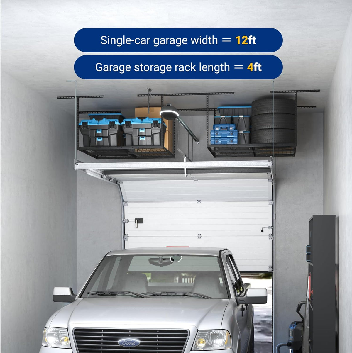 FLEXIMOUNTS 4x4FT Garage Storage Rack Overhead, Adjustable Ceiling Storage Racks, Metal Garage Organization System with 350LBS Weight Capacity(Black)