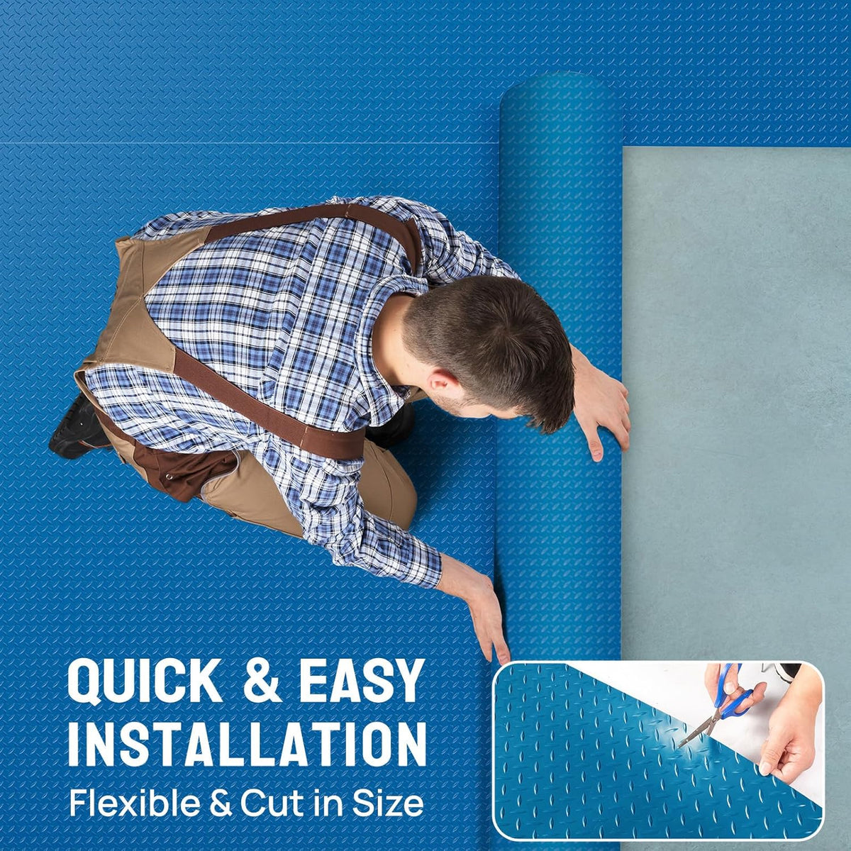 Bonnlo 7.5x17 FT Garage Floor Mat for Under Car,Thickened PVC Roll Floor mats,Waterproof Non Slip Parking Mat,Blue