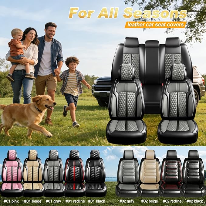 Fit CX-30 Car Seat Covers for Select Mazda CX30 2020-2025, Full Coverage Leather, Airbag Compatible, Luxury Waterproof & All Weather Seat Protector, Front Pair Black+Gray
