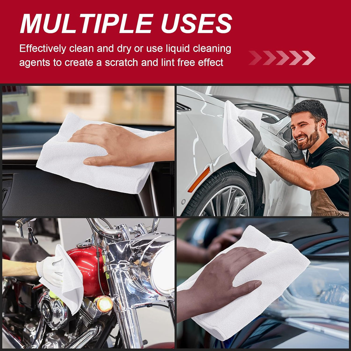 200 Pcs Microfiber Cleaning Cloth 16x16 Inch Microfiber Towels for Car Ultra Absorbent Cleaning Rags Reusable Lint Free Streak Free Detailing Towel for Car Washing Drying Dusting (White)