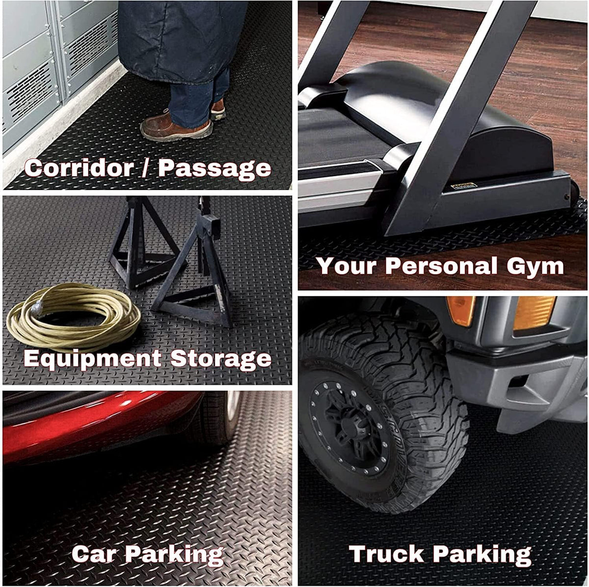 SEAL 6 x 20 Ft Premium Garage Floor Mat, Solid 2.8mm Thickened Black Commercial Grade Heavy Duty Parking Mat for Garage Floor, Golf Cart, Water/Stain Resistant Floor Runner (Embossed Diamond Plate)