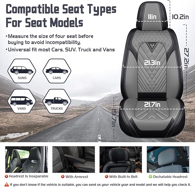 Truck Seat Covers for Chevy Silverado 2500 2007-2026, Waterproof Premium Leather Full Coverage Car Seat Cover, Muscle Sport Style Auto Interior Seat Cover Sets (Front Set/Black Gray)