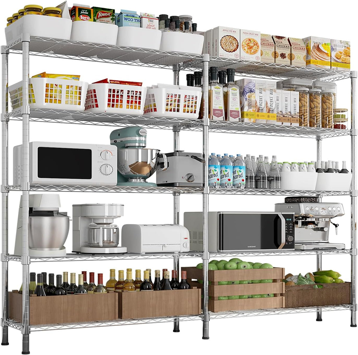 VINGLI 5 Tier Storage Shelves 1430LBS Heavy Duty Metal Shelving, Upgraded 58" W Garage Shelving Unit, Adjustable Wire Shelf for Storage Rack Commercial Pantry Shelf Organizer, 58" W × 13.8" D × 71" H