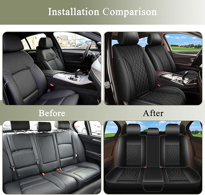 Full Set Car Seat Covers for Nissan Juke S/SV/SL 2011-2017: Breathable Perforated Leather Seat Cover (Black)